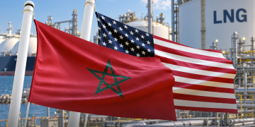 Moroccan and US flags stand against LNG infrastructure. (Designed by MWN team)