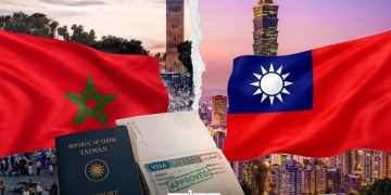 Illustration featuring the Moroccan and Taiwanese flags alongside a Taiwanese passport and Moroccan visa. (Designed by MWN team)