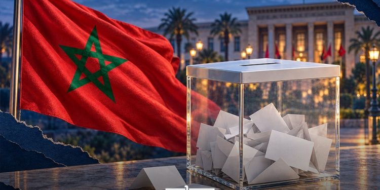 Ballot box beside the Moroccan flag, illustrating the 2026 legislative elections. (Designed by MWN team)