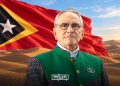 President José Ramos-Horta pictured against the Timor-Leste flag and a Sahara desert backdrop. (Designed by MWN team)