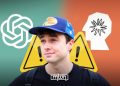 A graphic featuring researcher Jacob Coxon alongside the OpenAI and Anthropic logos, with warning symbols in the background, by MWN Design Team.