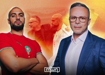 A graphic featuring Moroccan footballer Sofyan Amrabat and Morocco coach Mohamed Ouahbi, by MWN Design Team.
