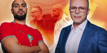 A graphic featuring Moroccan footballer Sofyan Amrabat and Morocco coach Mohamed Ouahbi, by MWN Design Team.