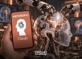 A graphic featuring Anthropic’s Claude AI, with the company’s logo displayed on a smartphone alongside a futuristic robotic head and AI technology, by MWN Design Team.