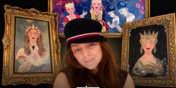 A collage featuring painter and designer Soundousse Belayachi and her artwork.