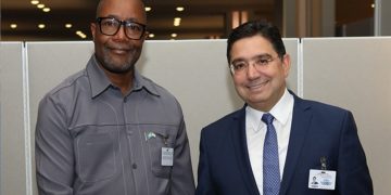 Sierra Leone’s Minister of Foreign Affairs and International Cooperation Mohamed Rahman Swarray and Morocco’s Minister of Foreign Affairs Nasser Bourita on the sidelines of the 81st session of the United Nations General Assembly (UNGA).