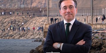 A graphic featuring Spanish Foreign Minister José Manuel Albares against a backdrop of the Ceuta border area, by MWN Design Team.