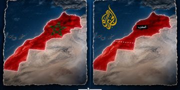 A graphic comparing two maps of Morocco, with the Al Jazeera logo and a divided representation of the country shown on the right, by MWN Design Team.