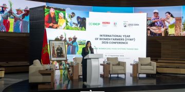 Rim Dakir, Head of Strategic Stakeholder Engagement for Global Affairs at OCP, delivers the opening remarks at the event.