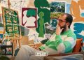 A graphic featuring Moroccan-Dutch artist Hakim El Amrani, founder of Studio NousNous, surrounded by paintings and creative works, by MWN Design Team.