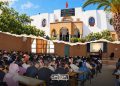 A collage showing Morocco’s Ministry of Higher Education headquarters above a packed university lecture hall. (Designed by MWN team)