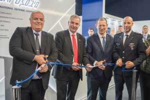 Israeli Military Attaché to Morocco Col. Sharon Itach; Head of SIBAT at Israel’s Ministry of Defense, Brig. Gen. (Res.) Yair Kulas; Head of Mission of the State of Israel to Morocco Yosef Ben David; and Rafael CEO Yoav Tourgeman at Marrakech Airshow 2026. (Israeli Ministry of Defense)