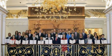 Morocco’s UN Ambassador Omar Hilale pictured with representatives of countries endorsing the US-led AI Opportunity Partnership.