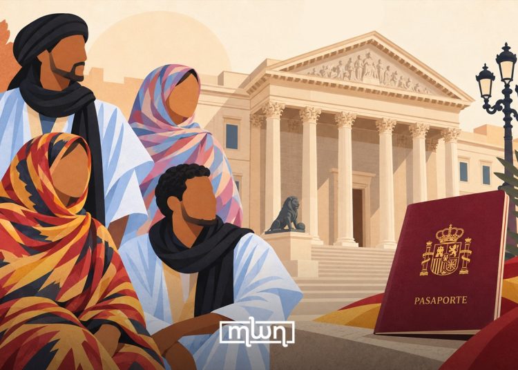 Illustration of Sahrawis alongside a Spanish passport. (Designed by MWN team)