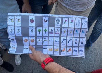A person holds ballots reportedly recovered from a bag in Tangier on election day and allegedly pre-filled in favor of the Authenticity and Modernity Party (PAM).