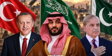 Turkish President Tayyip Erdogan, Saudi Crown Prince Mohammed bin Salman, and Pakistan's Prime Minister Shehbaz Sharif. (Designed by MWN team)