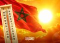 A graphic featuring a thermometer and the Moroccan flag under intense heat, by MWN Design Team.