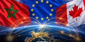 A graphic featuring the flags of Morocco, the European Union, and Canada, by MWN Design Team.