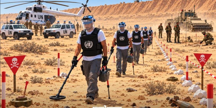 Mine-clearance operations near the sand berm in Western Sahara.