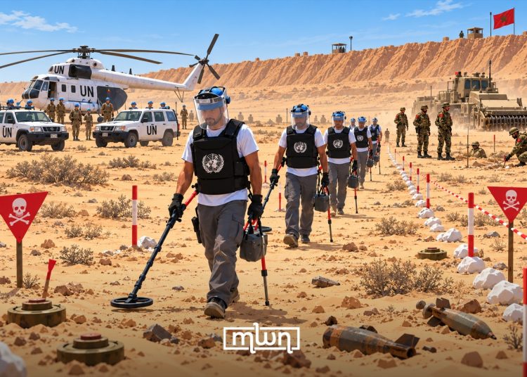 Mine-clearance operations near the sand berm in Western Sahara.