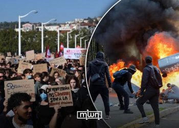 A graphic featuring scenes from student protests in France, by MWN Design Team.