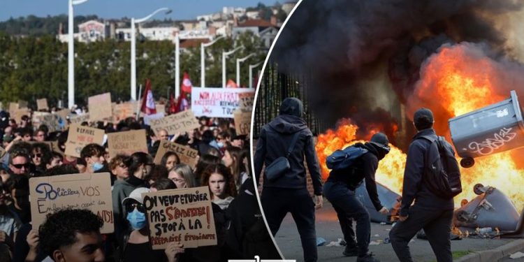 A graphic featuring scenes from student protests in France, by MWN Design Team.