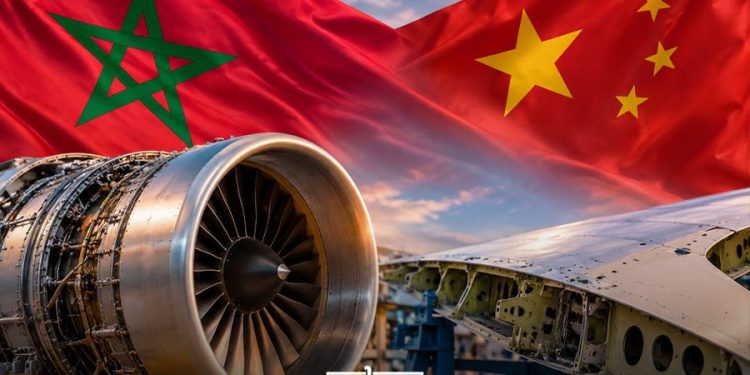 A graphic featuring the Moroccan and Chinese flags alongside aircraft engines and aerospace manufacturing, by MWN Design Team.