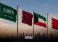 A graphic featuring the flags of Saudi Arabia, Qatar, Kuwait, and Bahrain, representing relations among Gulf countries, by MWN Design Team.