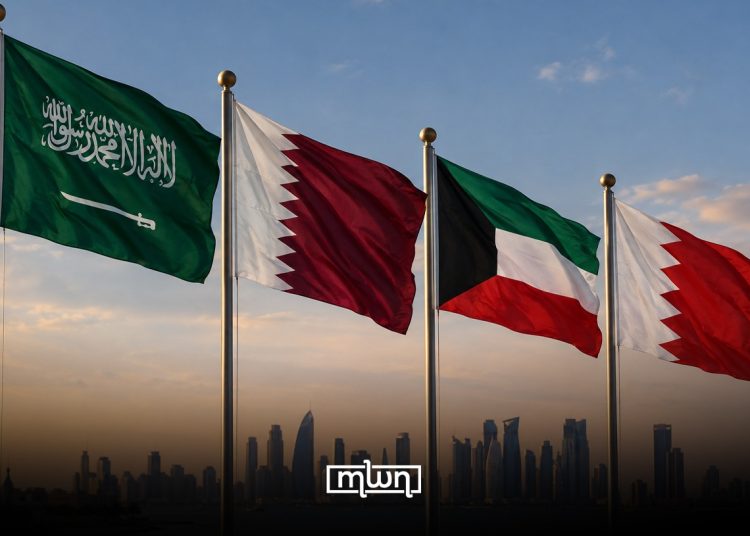 A graphic featuring the flags of Saudi Arabia, Qatar, Kuwait, and Bahrain, representing relations among Gulf countries, by MWN Design Team.