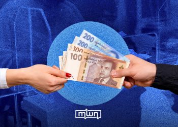 A graphic illustrating the exchange of Moroccan dirhams, featuring 100- and 200-dirham banknotes, by MWN Design Team.